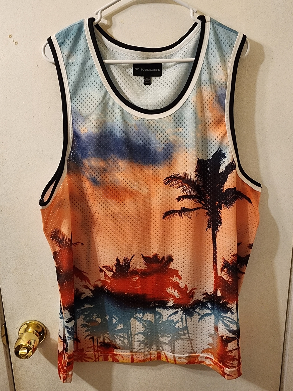 No Boundaries Sunset Palm Print Mesh Tank Top - Orange/Blue - NWOT
